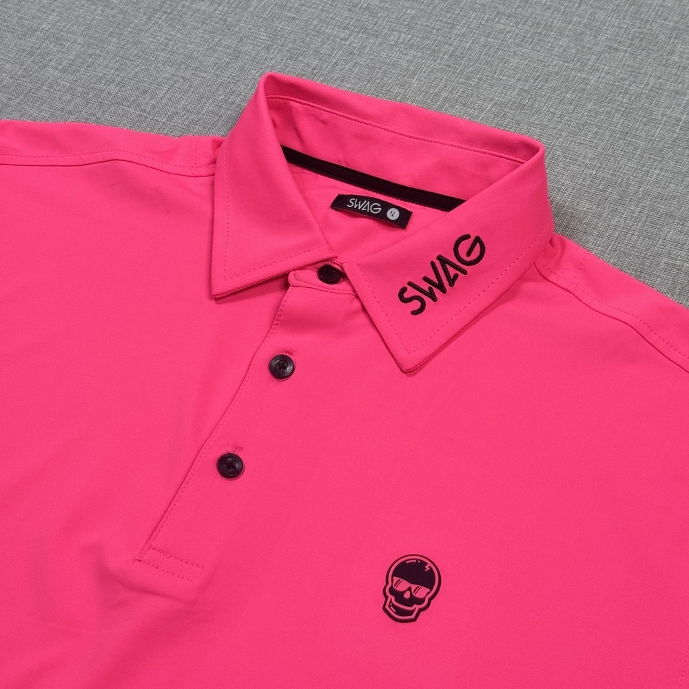 SWAG Tour Pro Golf Polo Shirt Mens Large Pink Short Sleeve Collared Polyester